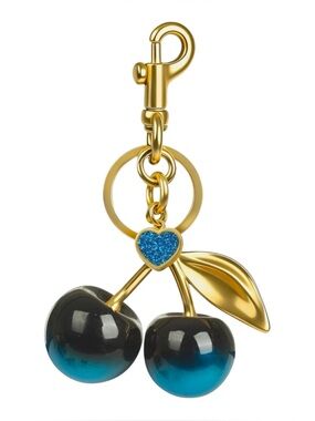 Blue Ombre cherry bag charm w gold accent.